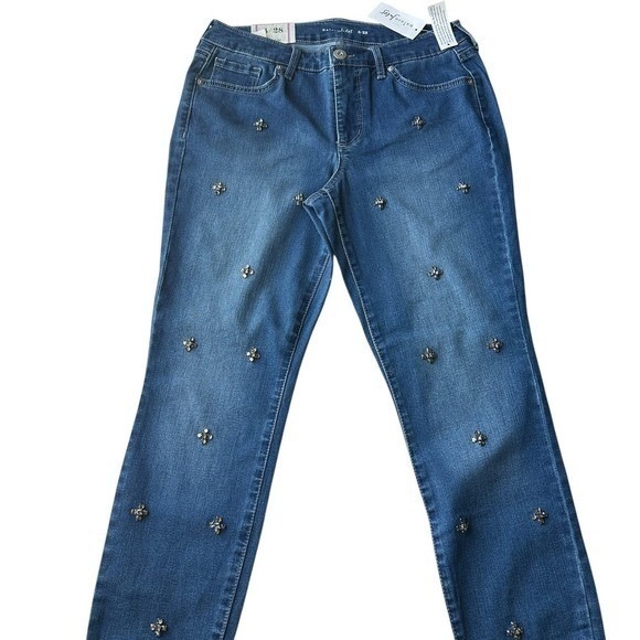 Maison Jules BlueJeans Boho Chic Mid Rise Rhinestone Casual Size 12/31 Edgy NWT‎ - Picture 1 of 10